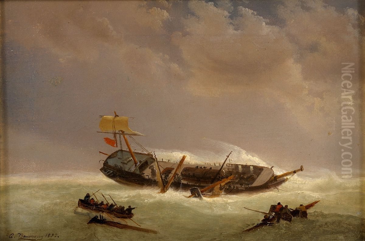 Havarierter Lastensegler. Oil Painting by Adolf Baumann