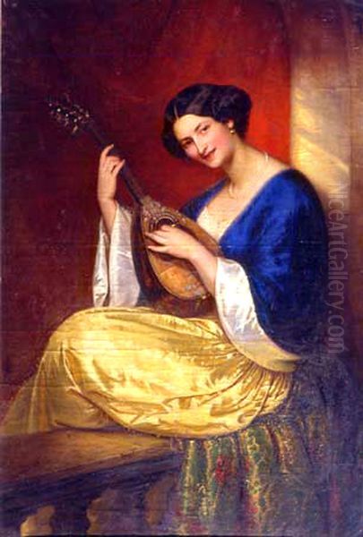 Mandolin Player Oil Painting by Julie Wilhelmine Hagen-Schwarz