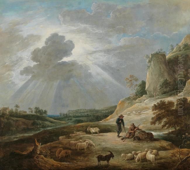 Mountainous landscape with two shepherds Oil Painting by David Teniers the Younger