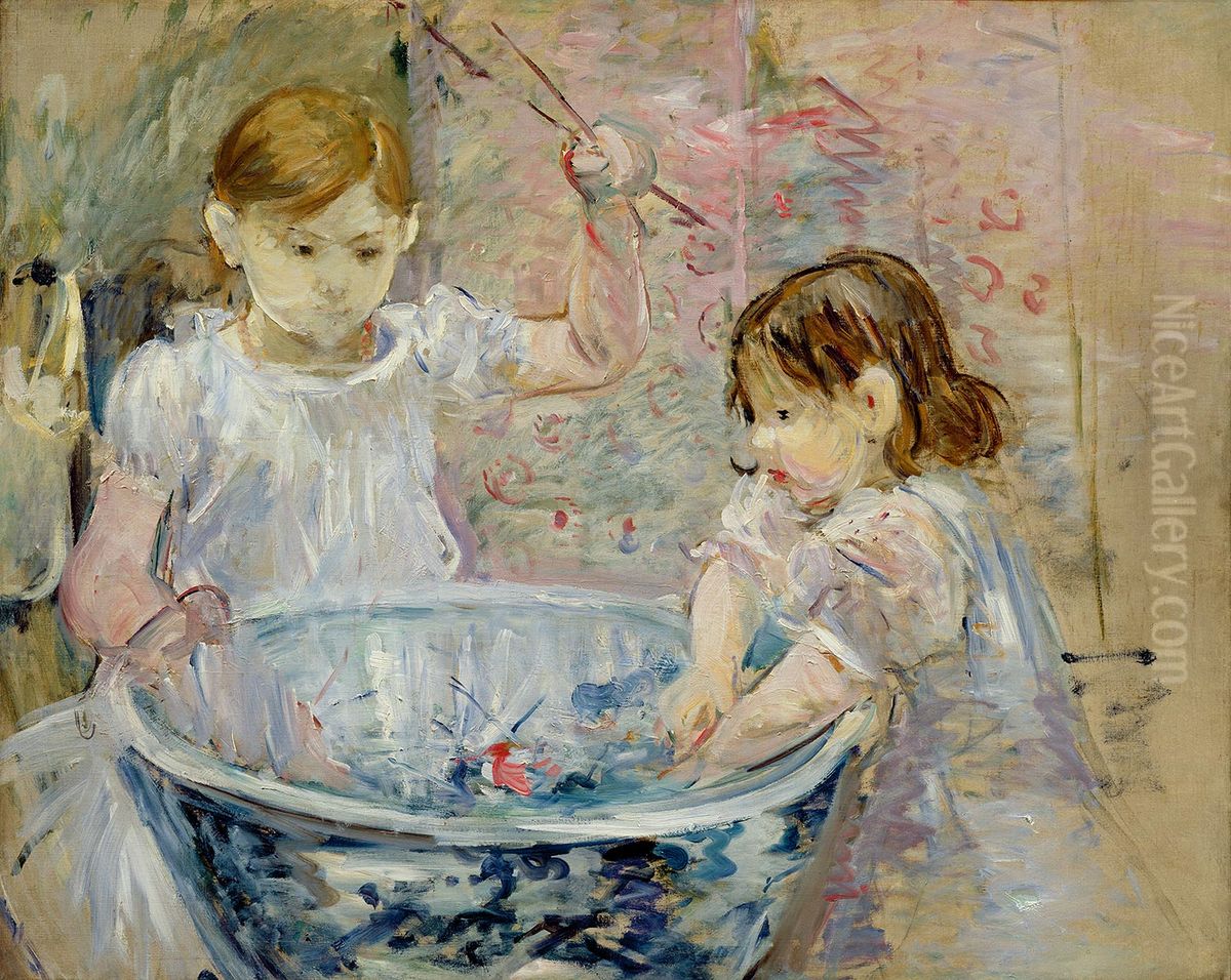 Enfants a la vasque Oil Painting by Berthe Morisot