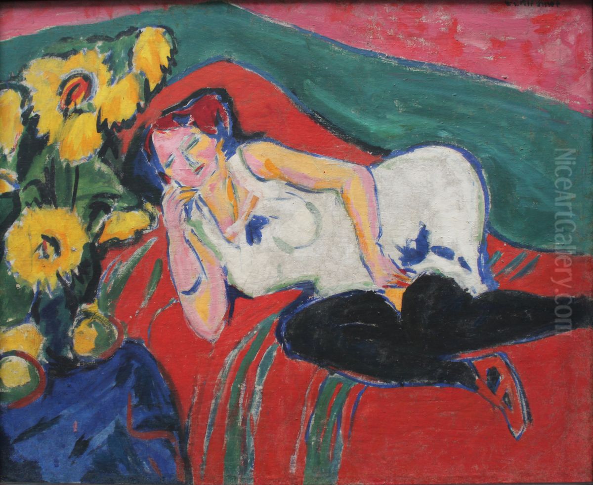 Reclining Woman in a White Chemise Oil Painting by Ernst Ludwig Kirchner