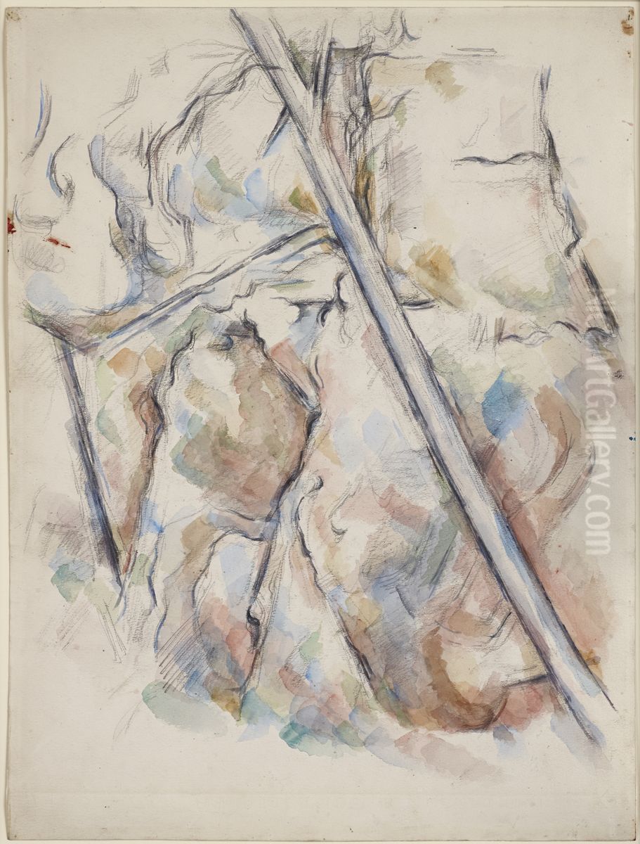 Pin et rochers pres des grottes au-dessus de Chateau Noir Oil Painting by Paul Cezanne