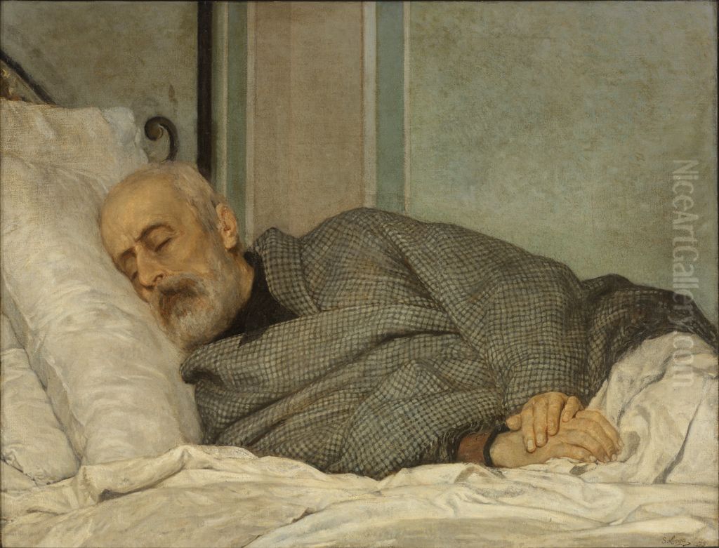 The Dying Mazzini (Mazzini morente) Oil Painting by Silvestro Lega