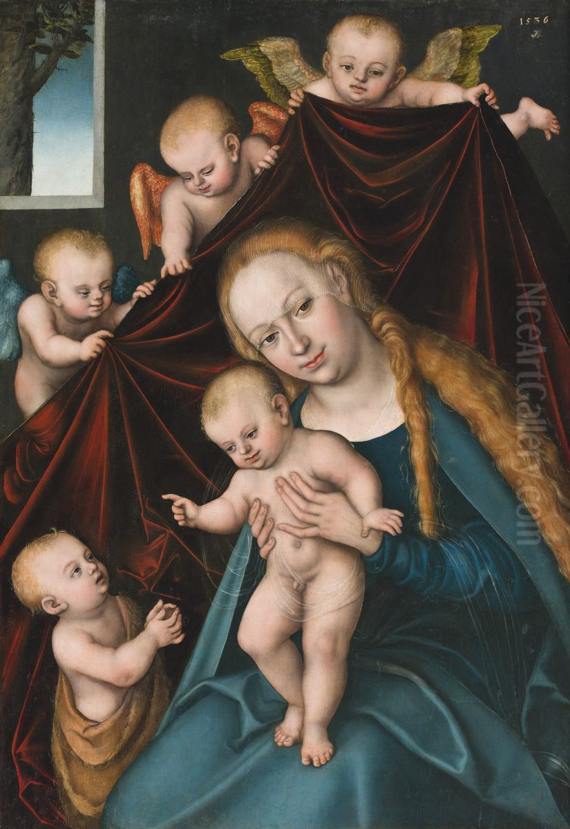 Madonna and Child with Infant Saint John the Baptist and Angels Oil Painting by Lucas Cranach the Elder