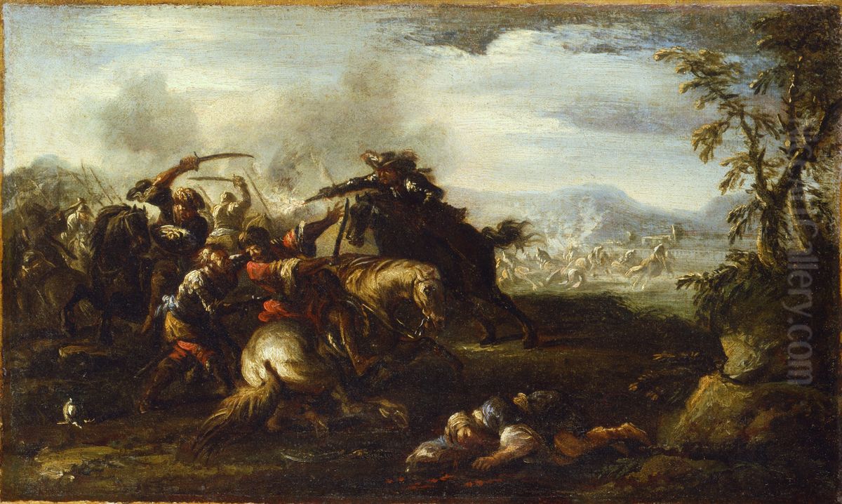 A Battle Scene Oil Painting by Jacques Courtois