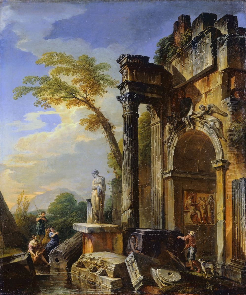 Ruins of a Triumphal Arch in the Roman Campagna Oil Painting by Giovanni Paolo Panini
