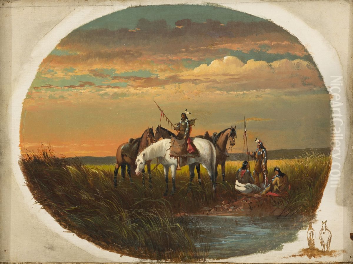A Halt on the Prairie for a Smoke Oil Painting by John Mix Stanley