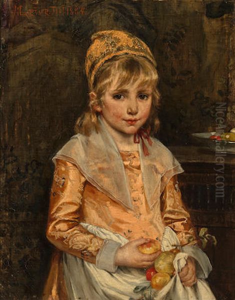 A girl with apples Oil Painting by Margarethe Loewe-Bethe