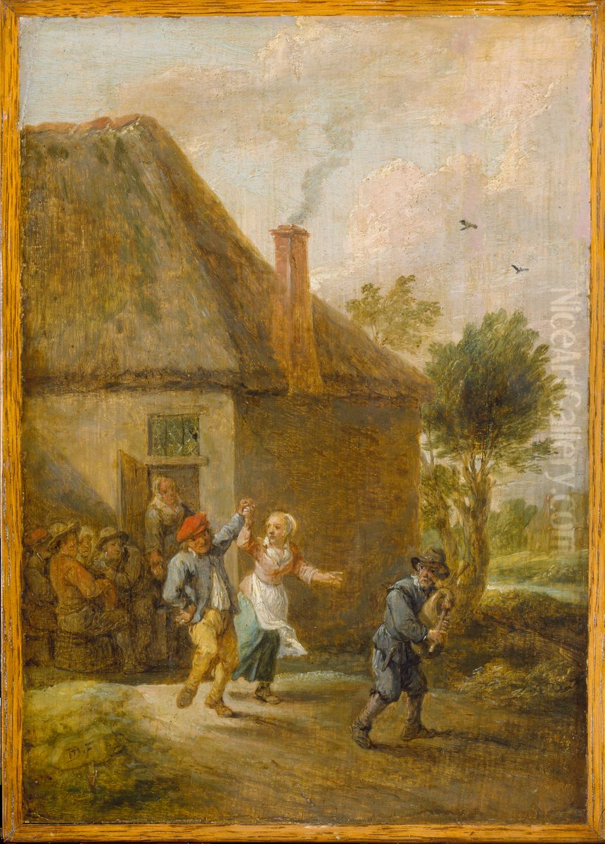 Peasants Dancing in Front of an Inn Oil Painting by David Teniers the Younger