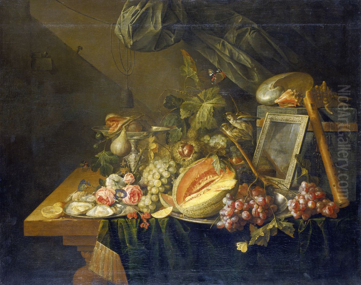Still Life with Copulating Sparrows Oil Painting by Cornelis De Heem