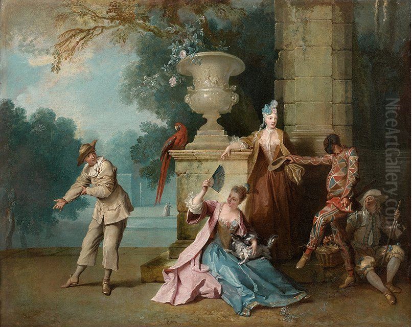 Italienische Schauspieler in einem Garten Oil Painting by Jean-Baptiste Oudry