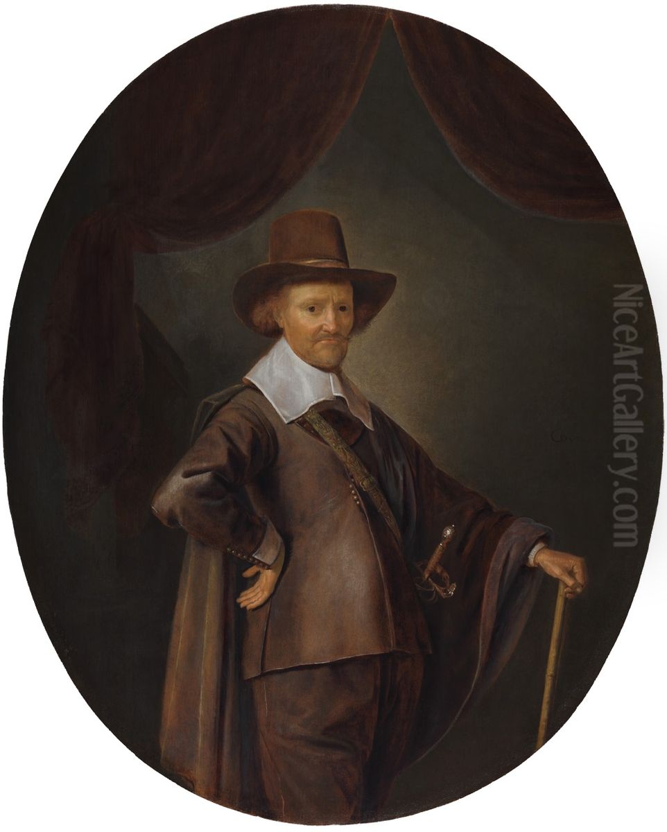 Portrait of a Gentleman with a Walking Stick Oil Painting by Gerrit Dou