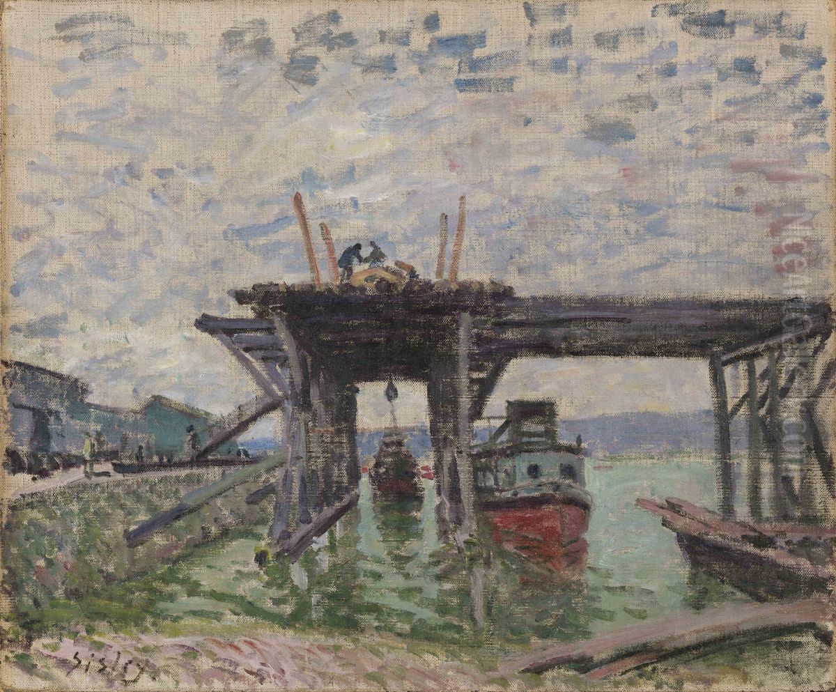 The River Boat Garage Oil Painting by Alfred Sisley