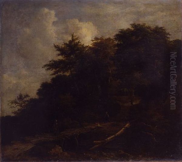 Wooded Landscape with Figures on a Path Oil Painting by Jacob Van Ruisdael