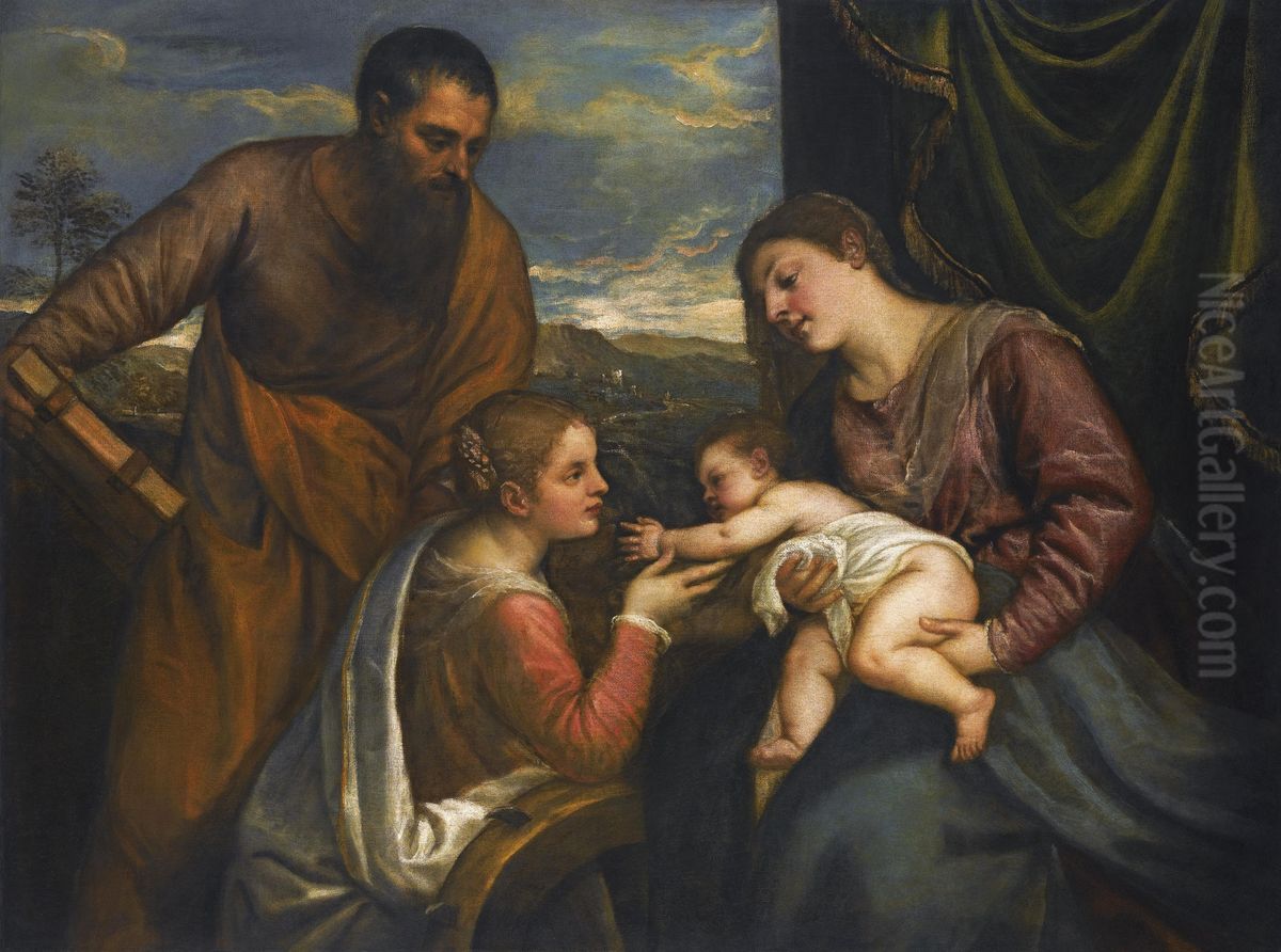 A Sacred Conversation: The Madonna and Child with Saints Luke and Catherine of Alexandria Oil Painting by Titian