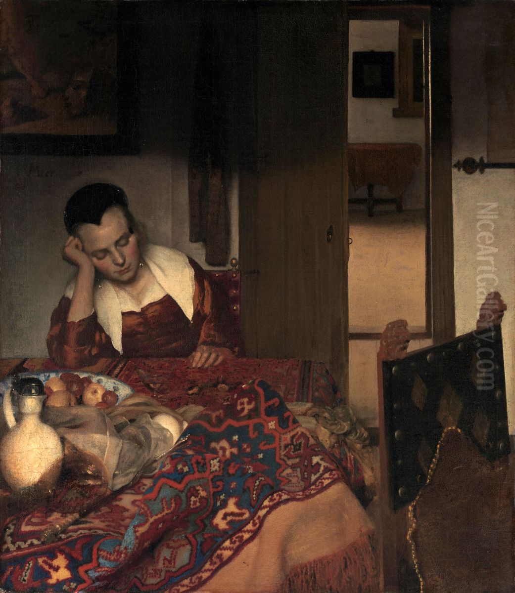 Het Slapende Meisje Oil Painting by Jan Vermeer Van Delft