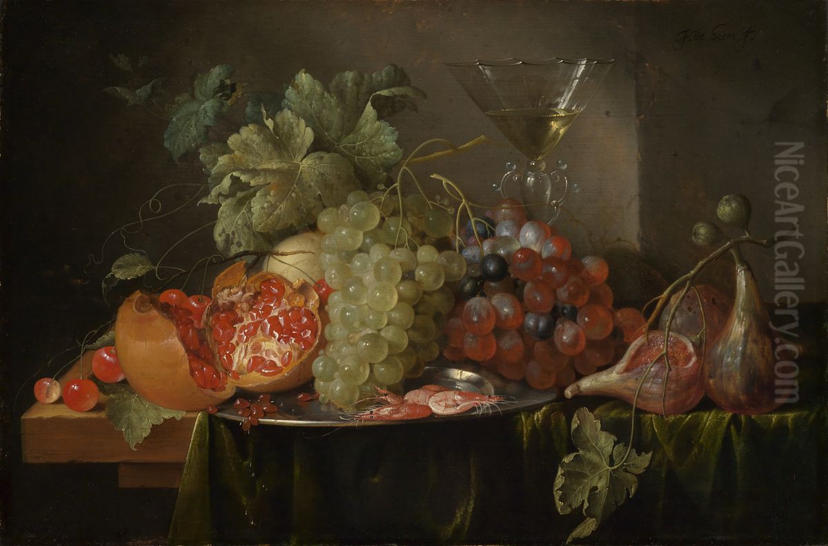 Vruchtenstilleven met een wijnglas Oil Painting by Jan Davidsz. De Heem