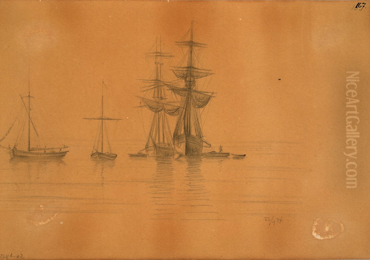 Fire seilbater Oil Painting by Theodor Kielland-Torkildsen