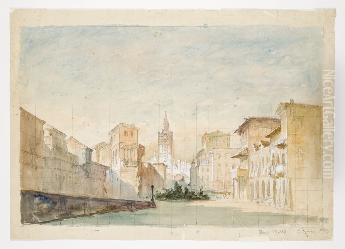 Scenografiskiss av Christian Jansson Oil Painting by Johan Christian Jansson