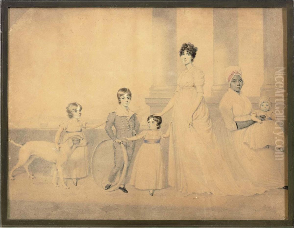 A Mother With Her Children On A Balcony Oil Painting by George Chinnery
