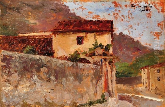 Paesaggio Con Case Oil Painting by Enrichetta Chiostri