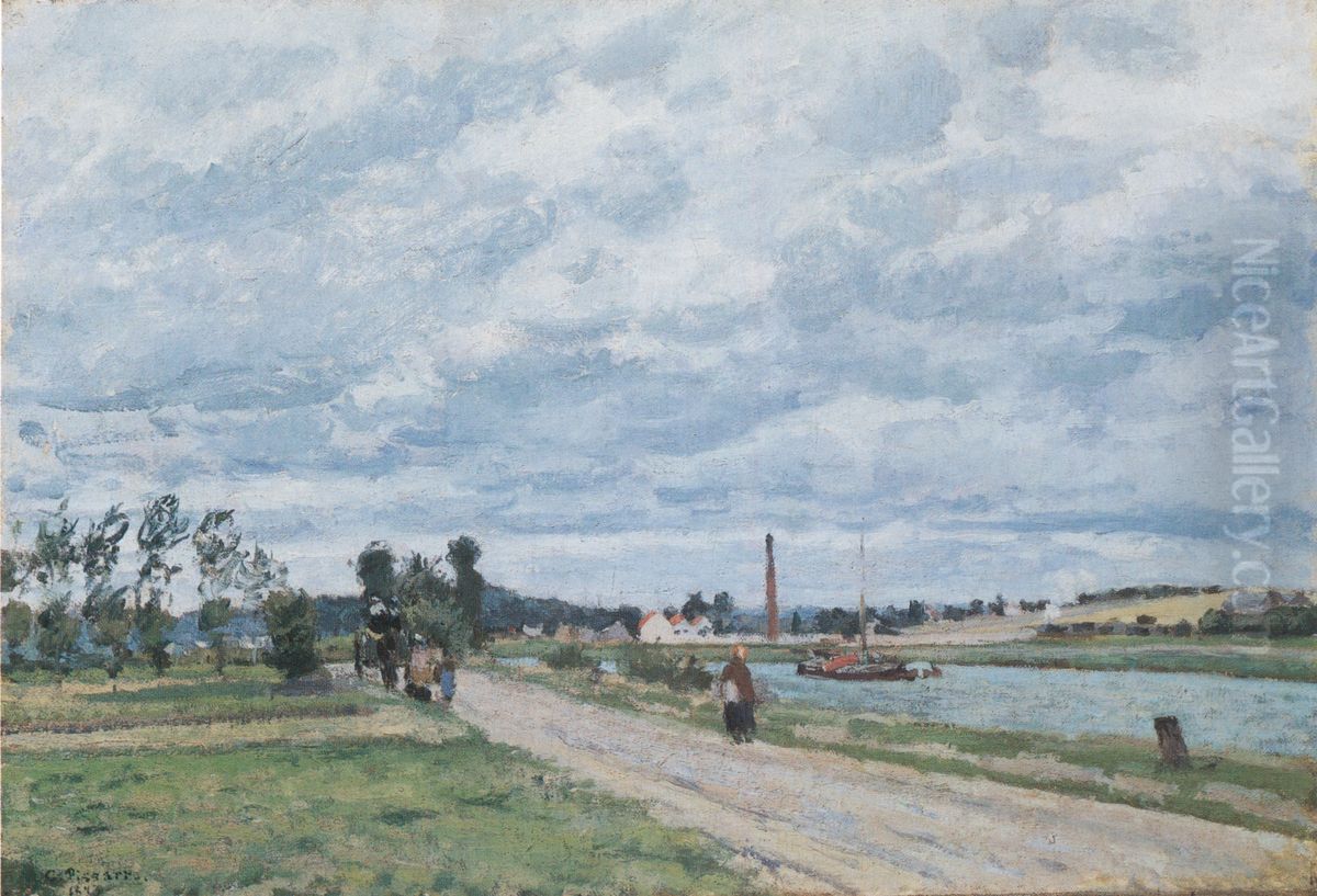 Les Bords de l'Oise pres de Pontoise Oil Painting by Camille Pissarro
