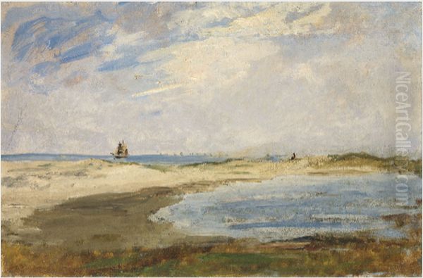 Spit of Sand with Boats beyond Oil Painting by Nathaniel Hone the Younger