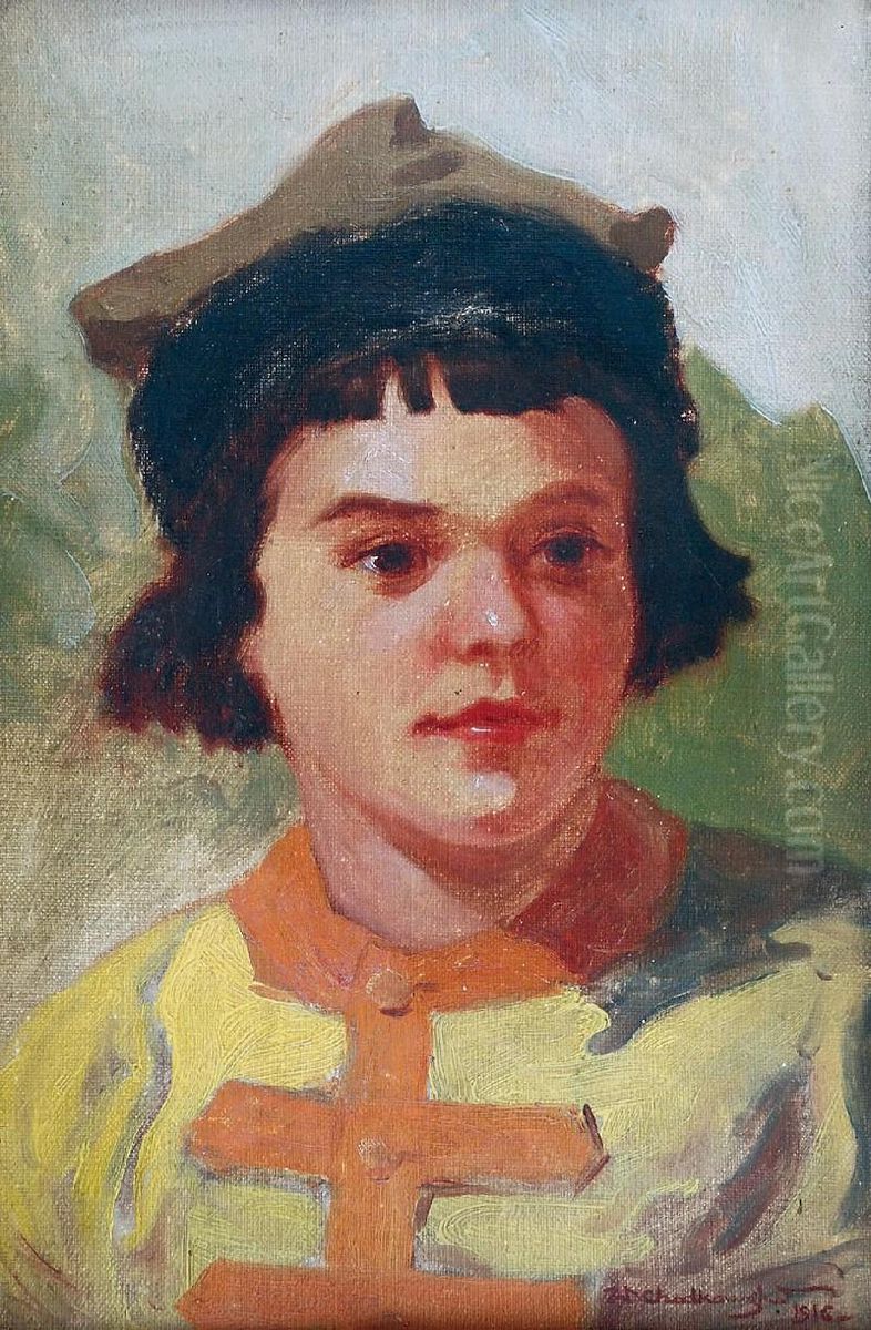 Chlopiec W Krakusce Oil Painting by Waclaw Chodkowski