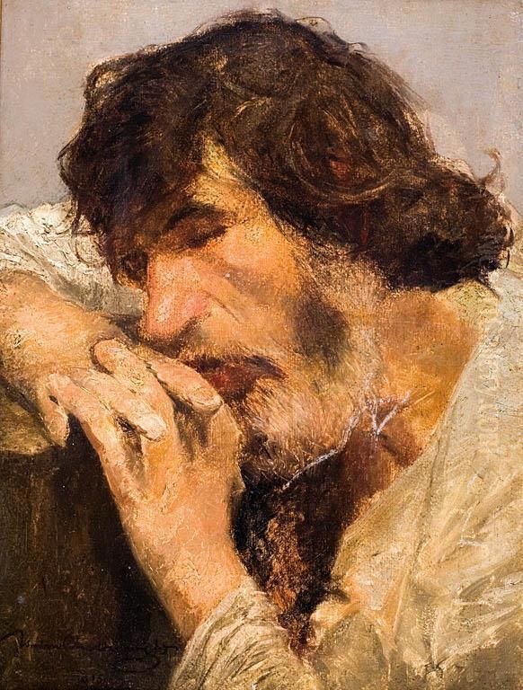Studium Zamyslonego Chlopa Oil Painting by Waclaw Chodkowski