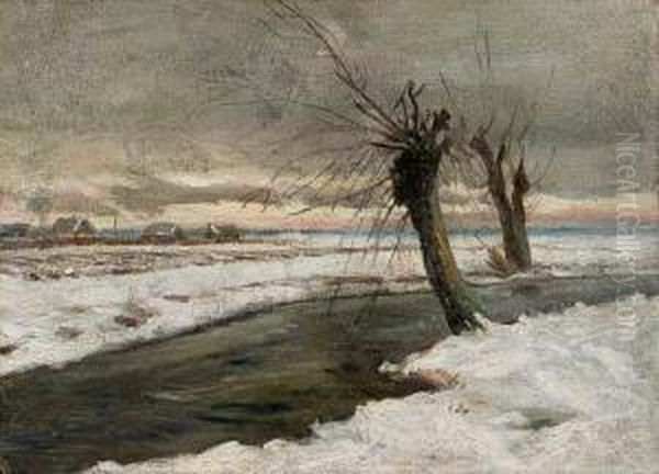 Wierzby W Zimie Oil Painting by Waclaw Chodkowski