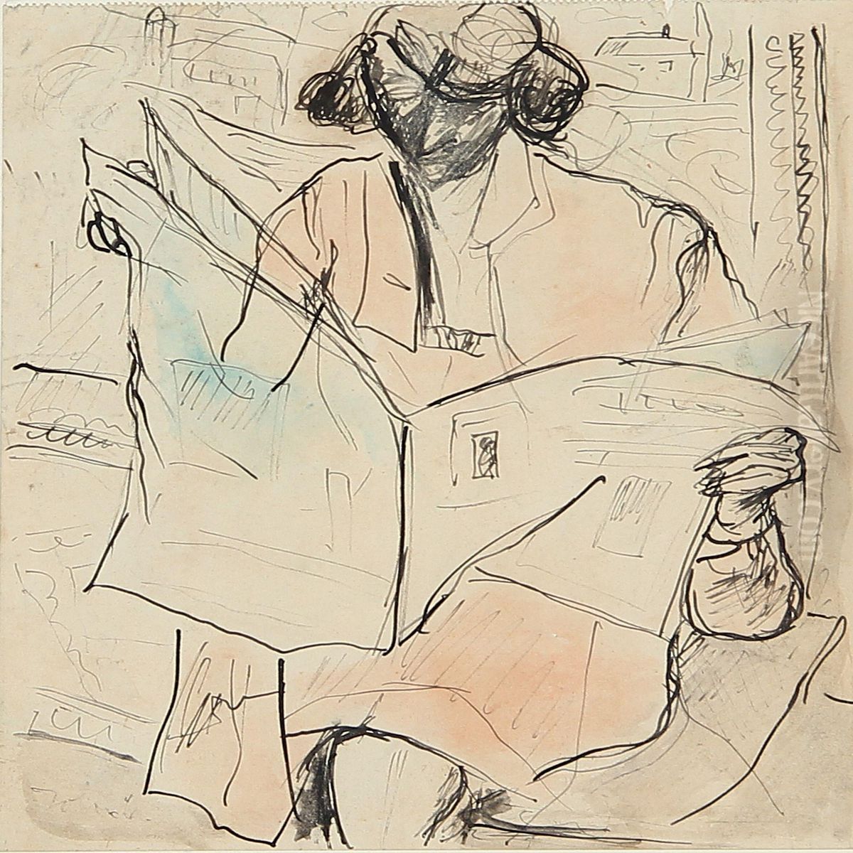 Woman With Newspaper Oil Painting by John Aksel Christensen