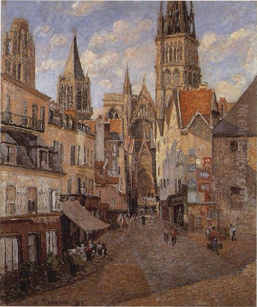 La Rue de l'Epicerie a Rouen, fin d'apres-midi Oil Painting by Camille Pissarro