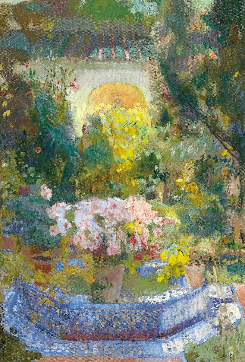 Courtyard of the Casa Sorolla Oil Painting by Joaquin Sorolla