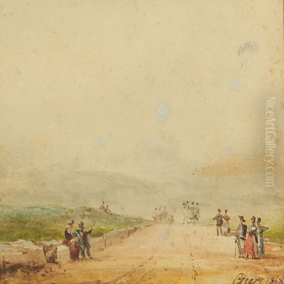 View From The Campagna With Numerous Persons Oil Painting by Eugene Ciceri