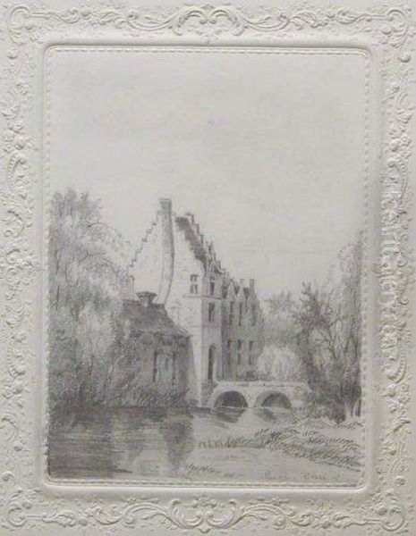 Chateau Au Bord De L'eau. Oil Painting by Eugene Ciceri