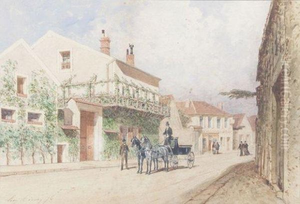 Le Cabriolet Dans La Rue Du Village Oil Painting by Eugene Ciceri