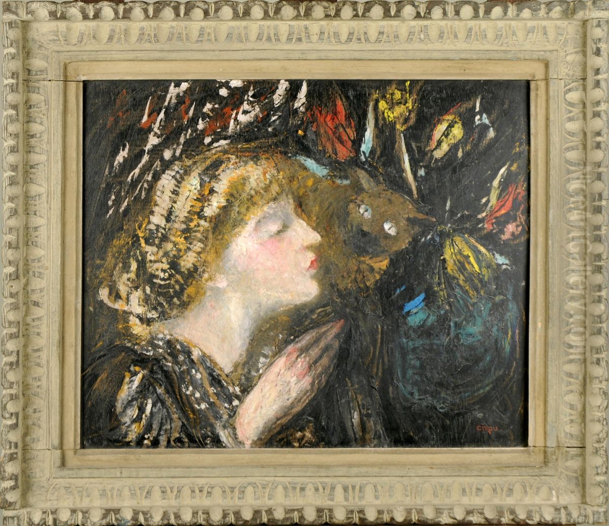 Dame Au Chat. Oil Painting by Paul Cirou