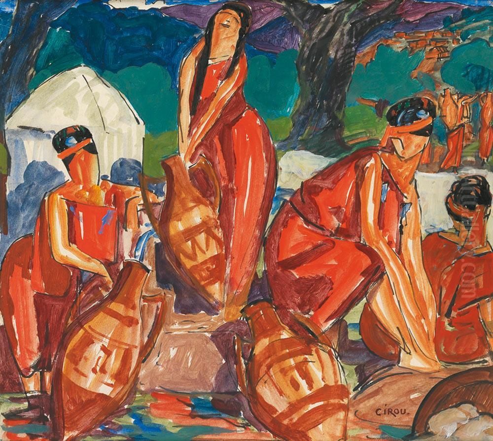 Jeunes Femmes Kabyles Aux Amphores. Oil Painting by Paul Cirou
