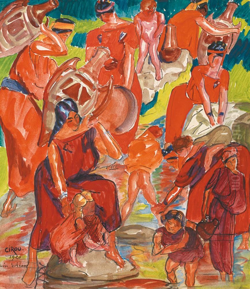 Les Femmes De Ain Soltane A La Source Oil Painting by Paul Cirou
