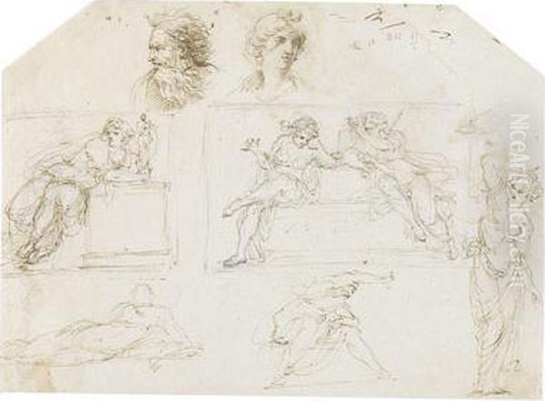 Studien Fur Die Figuren Der Justizia Und Einer Weiteren Kardinaltugend Oil Painting by Pier Francesco Cittadini