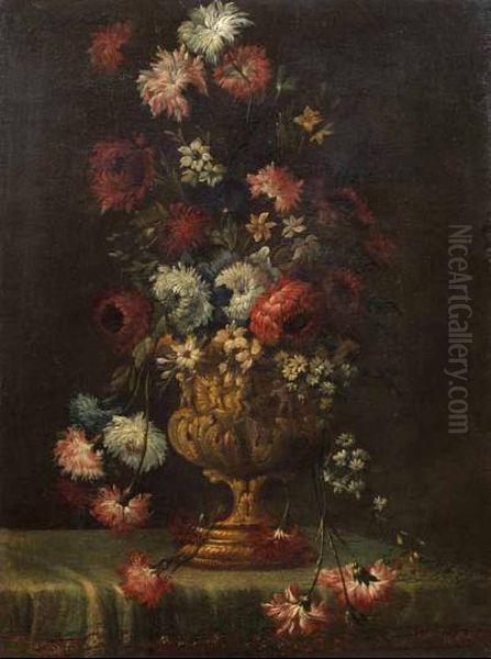 Composizione Floreale Entro Vaso In Metallo Sbalzato Oil Painting by Pier Francesco Cittadini