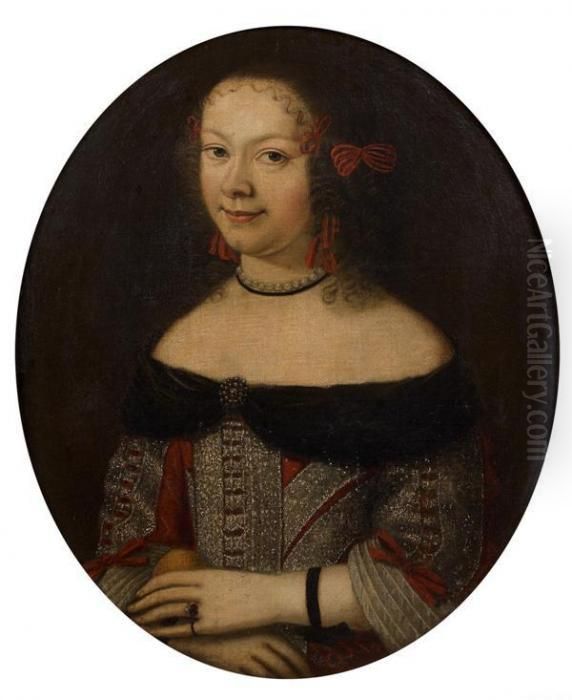 Portrait De Jeune Femme A La Robe Rouge Brodee Oil Painting by Pier Francesco Cittadini