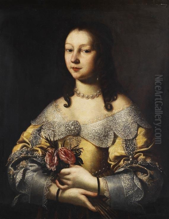 Portrat Einer Eleganten Dame Mit Kleinem Rosenbouquet Oil Painting by Pier Francesco Cittadini