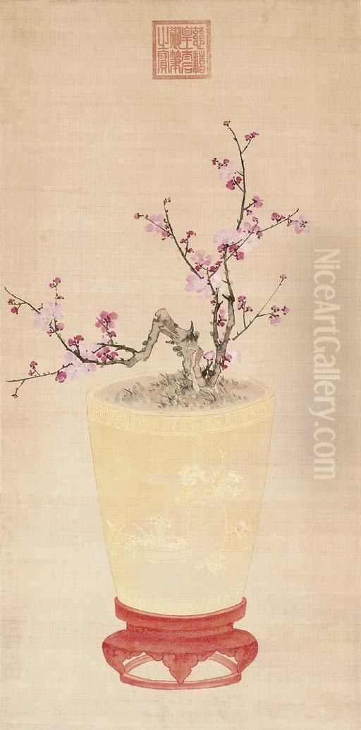 Plum Blossoms Oil Painting by Empress Cixi Manchu-Chinese
