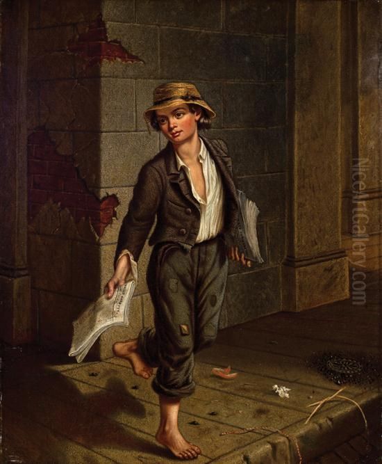Cincinnatti Newspaper Boy Oil Painting by Richard T. Clark