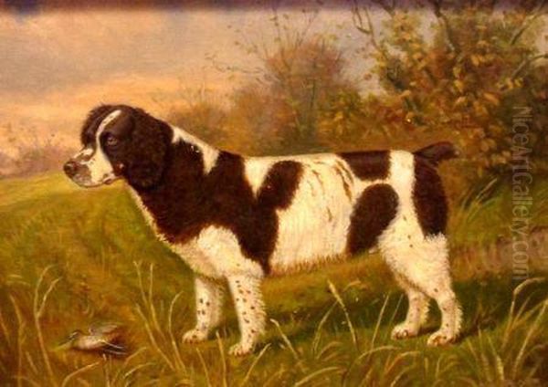 Spaniel Dog With Woodcock In Landscape Oil Painting by William Clark Of Greenock