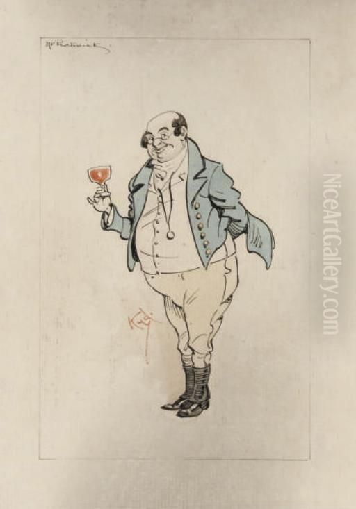 Twelve Unframed Illustrations Of Characters In Dickens' Novels (one Illustrated) Oil Painting by Joseph Clayton Clarke