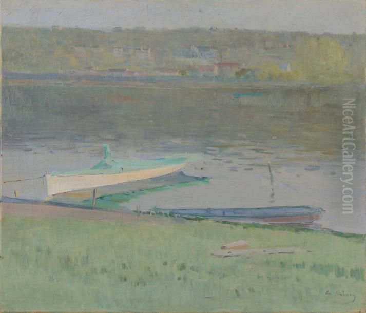 Les Barques, Sur La Seine En Amont De Rouen Oil Painting by Jean Eugene Clary