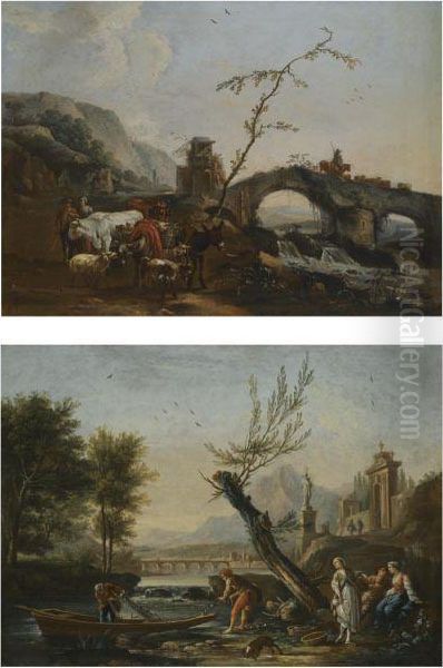 An Italianate Landscape With A Bridge And The Gates Of A Villa In The Background Oil Painting by Jean-Baptiste Claudot De Nancy
