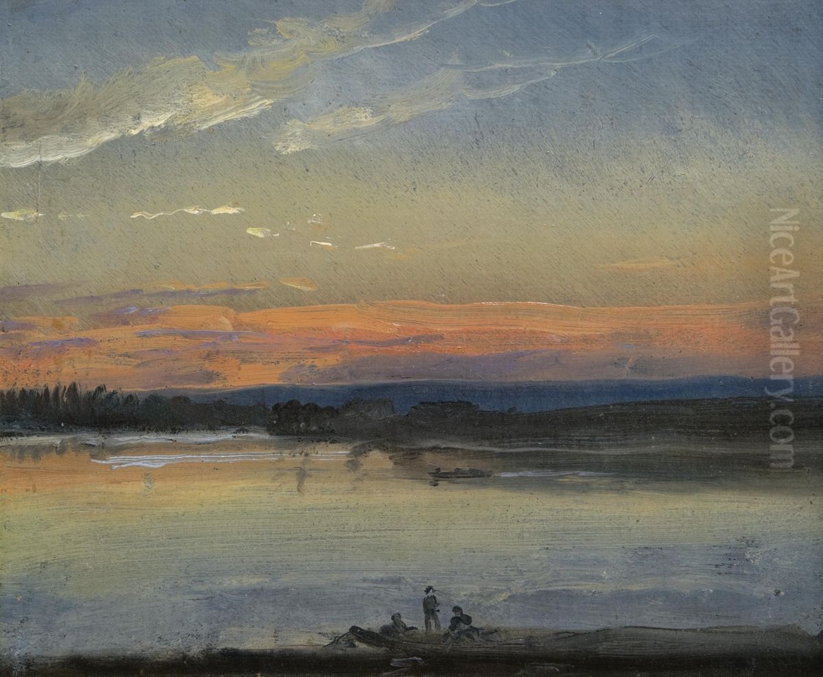 The Elbe In Evening Light Oil Painting by Johan Christian Clausen Dahl